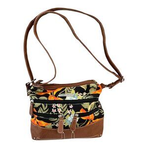 Stone Mountain Faux Leather Shoulder Bag Brown Floral Lining – 12x9x3 – Vegan Le